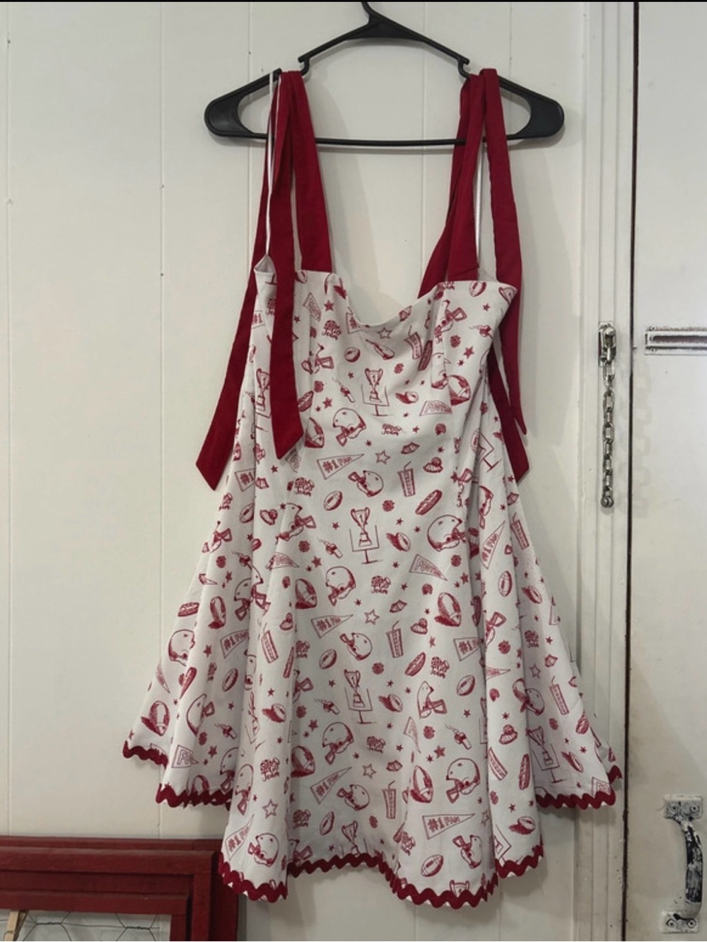 Francesca's Collections White Dress with Red Novelty Print and Red Tie-Straps